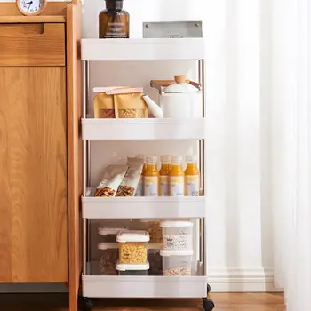 

2/3/4 Layer -thin Storage Public Trolley Mobile Rack Food Storage Tower Bathroom Mobile Roller Trolley