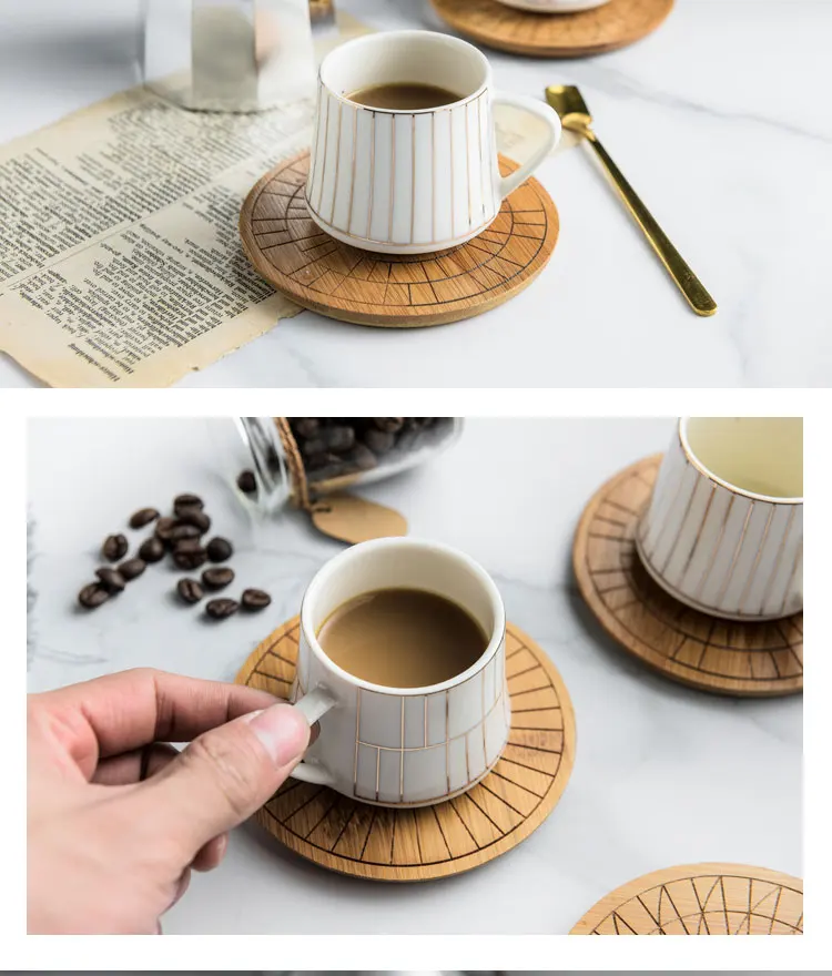 Креативная линейка полосатая керамическая кофейная чашка с бамбуковым блюдом скандинавский послеобеденный чай Мини 80 мл концентрированная кофейная чашка для отправки ложки