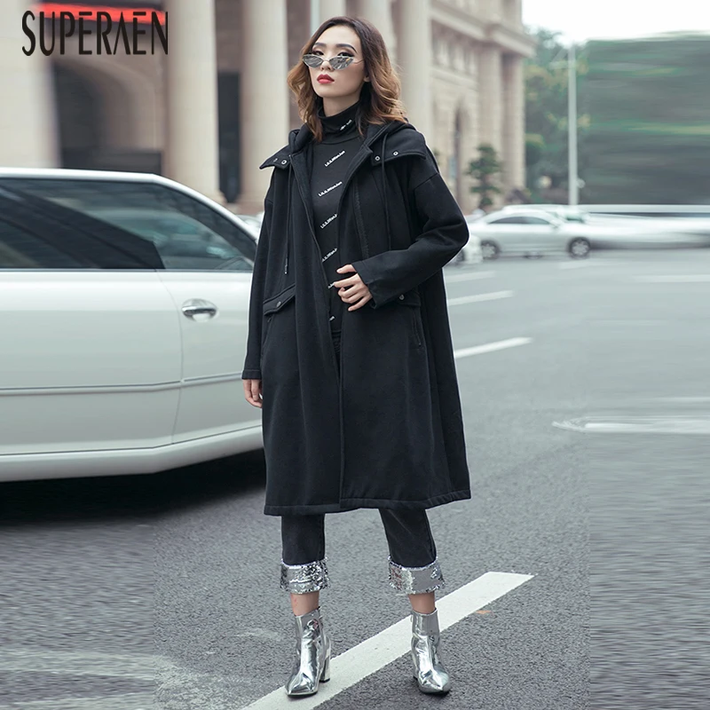 SuperAen, длинные толстовки, женские, с капюшоном, на молнии, вельветовые, толстые, плюс размер, худи, свободные, свитшоты, женские, осенние и зимние, дикие