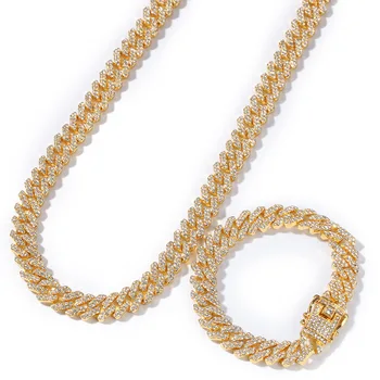 

Men Charms Iced Rhinestone Prong Cuban Link Chain Necklaces&Bracelets Jewelry Sets 15mm Multicolor Chains Hip Hop Jewelry Mens