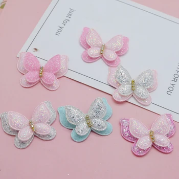 

12pcs/lot 4.3*3.7cm two layer glitter Butterfly padded Appliques for Craft Clothes Sewing Supplies DIY Hair Clip Accessories