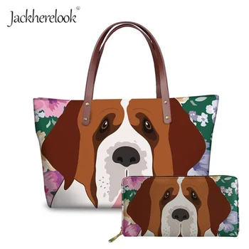 

Jackherelook Saint Bernard Floral Printing Bag set for Women Cute Cartoon Dog Handbag and Purse Female Casual Shoulder Bag Totes
