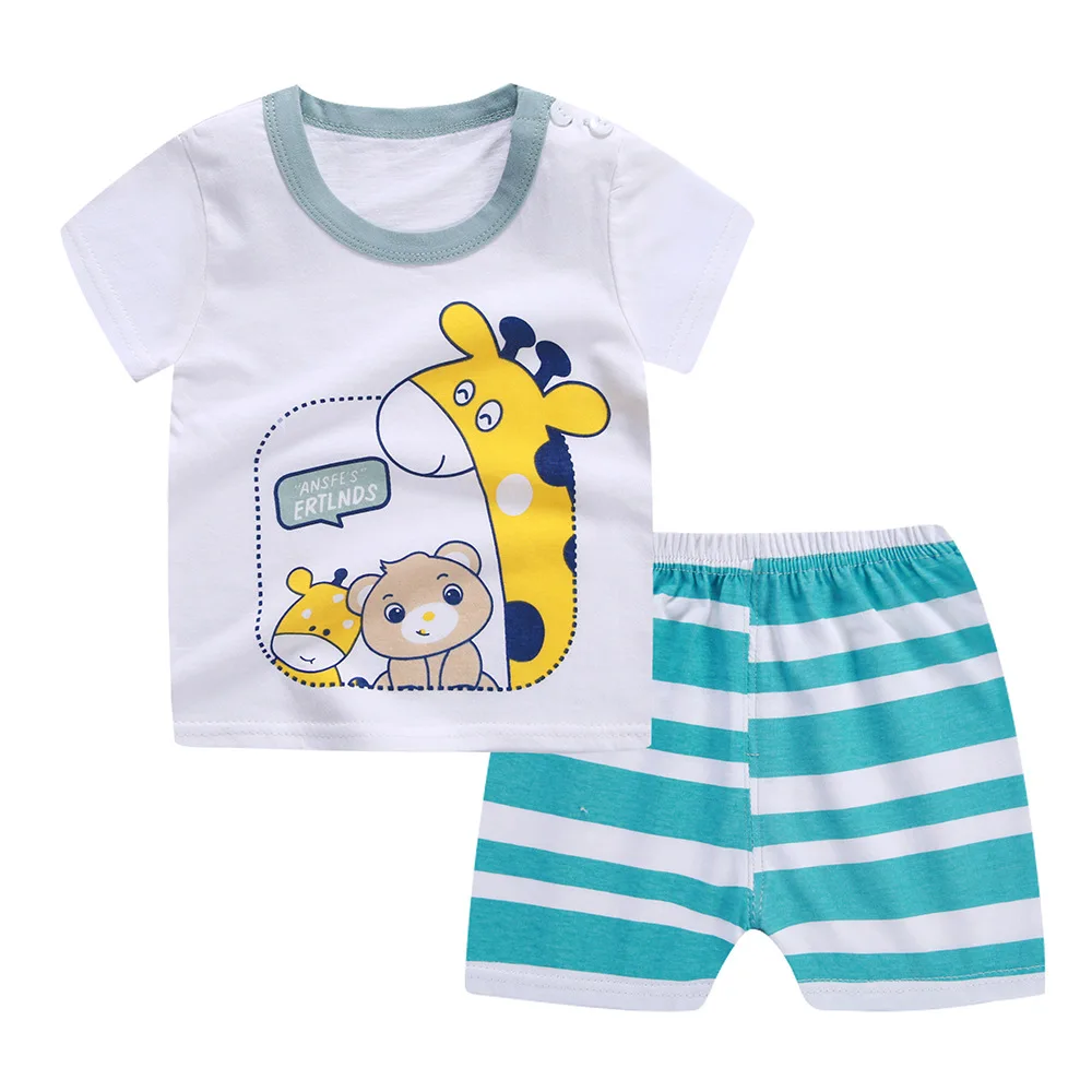 Детский костюм с короткими рукавами; детская футболка; хлопковые шорты с короткими рукавами; костюм из двух предметов