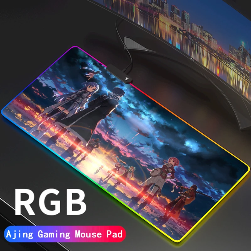 Аниме Sword Art Online RGB игровая Мышь Pad Сан-компьютер коврик с подсветкой sem FIO большой