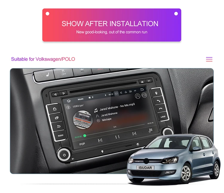 Best Android 9.1 2 Din Car Multimedia DVD Player Auto Radio 2+16 USB SD GPS for VW Golf Tiguan Skoda Fabia Rapid Seat Leon Skoda  47 1