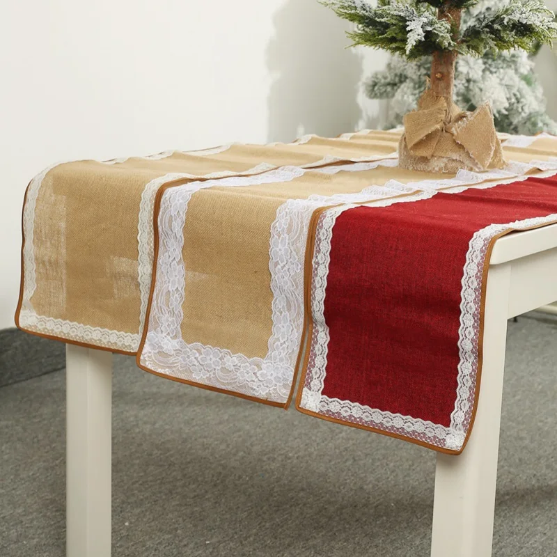 

180*30cm Christmas Dinning Tablecloth Linen Lace Table Runner Placemat Home Party Desktop Decoration