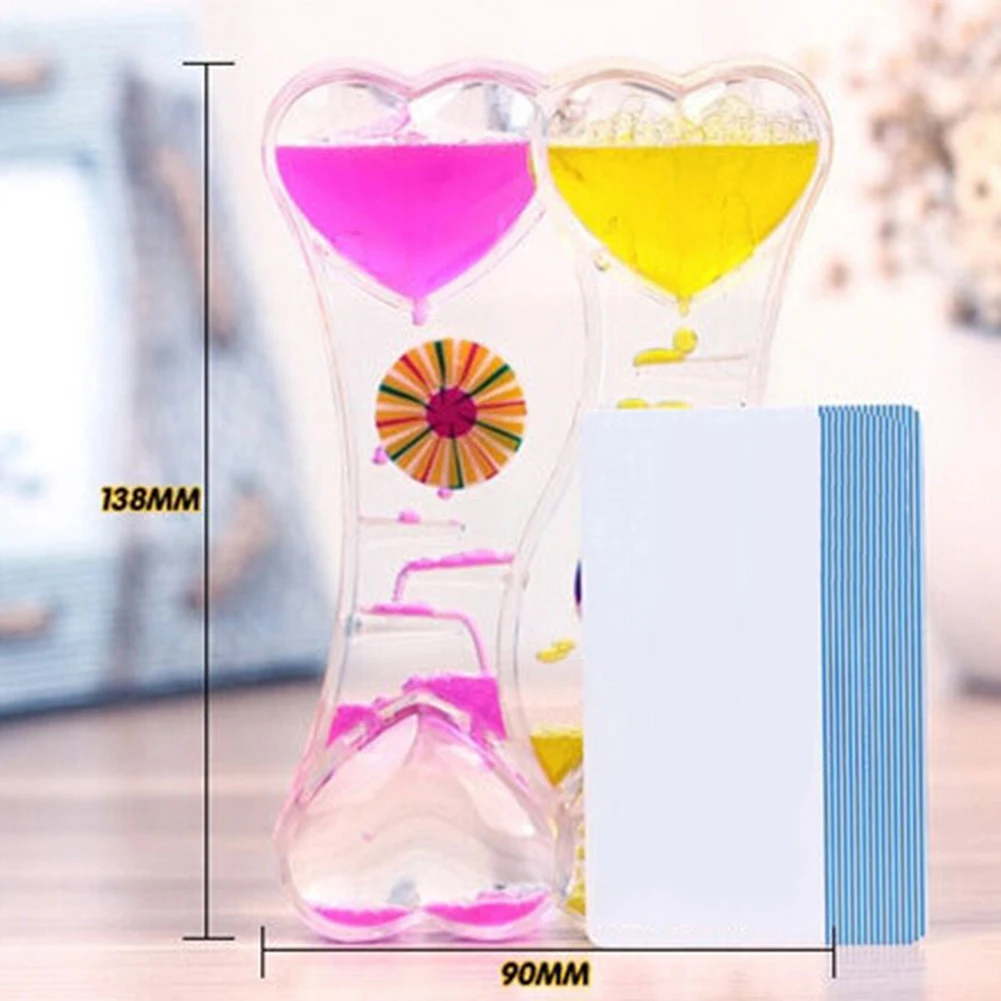 Double Heart Double Color Floating Liquid Oil Acrylic Hourglass Timer Home Decoration