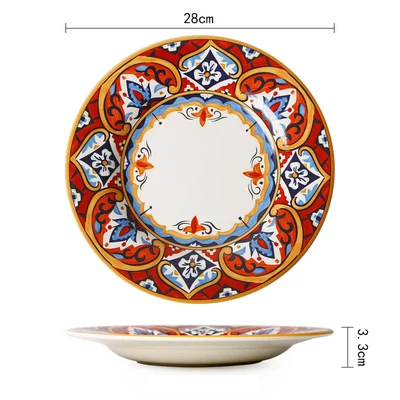 Керамическая тарелка и блюдо для салата, набор бытовой подглазурной посуды в этническом стиле, большая тарелка для стейка, набор посуды - Цвет: 11inch plate