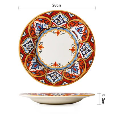 11inch plate Керамическая тарелка и блюдо для салата, набор бытовой подглазурной посуды в этническом стиле, большая тарелка для стейка, набор посуды - Цвет: 11inch plate
