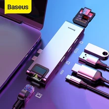 Baseus USB C HUB USB HUB zu USB 3,0 HDMI-kompatibel Adapter für MacBook Pro Air HUB TB 3 dock RJ45 USB Splitter Dual Typ C HUB