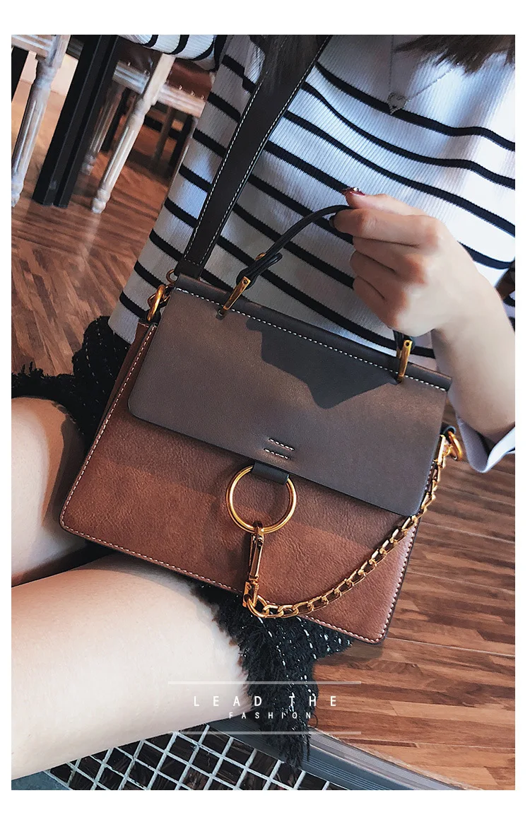 Женская сумка из искусственной кожи с металлическим кольцом, простая сумка на плечо, женская модная винтажная сумка с откидной крышкой