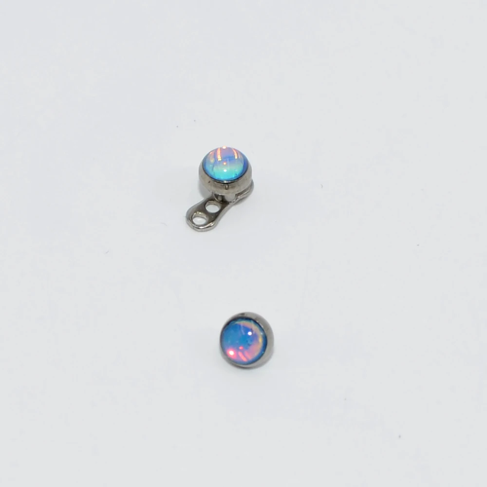 CHUANCI 1Pc Titanium With Flash Film Bling Top Dermal Anchor Skin Diver Implants Internal Thread Body Piercing Jewelry - Metal color: Blue