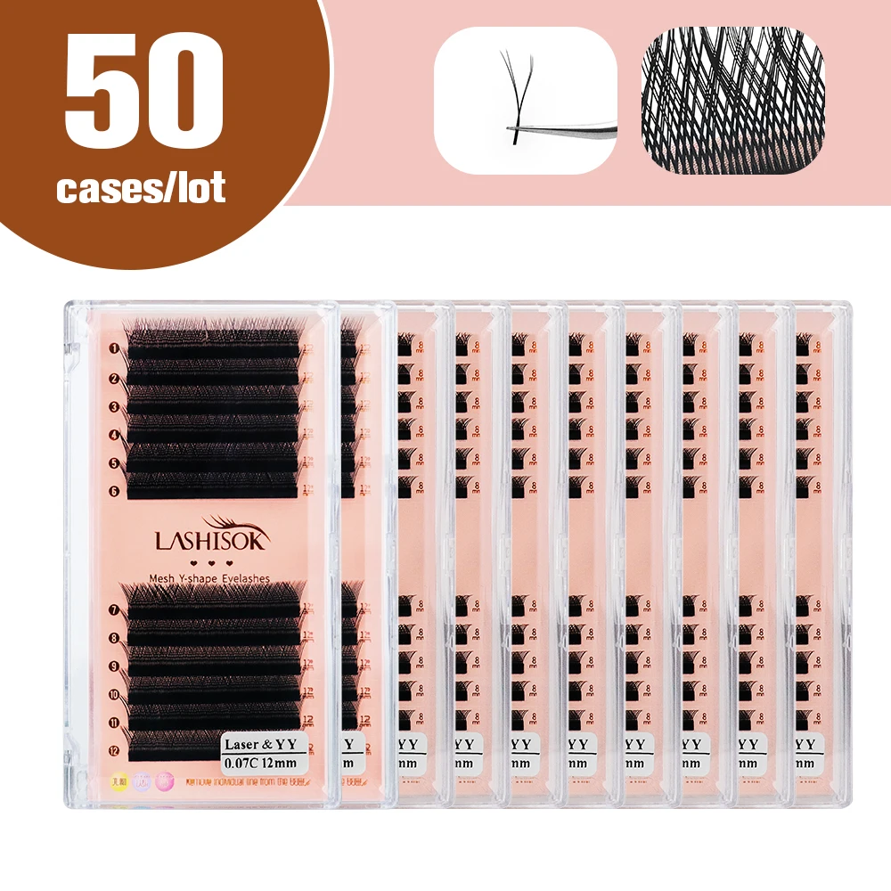 

Wholesale 50 Cases Y YY Shape Eyelashes Extensions Rapid Blooming lashes C Curl Hand-woven wimpers individual eyelashes soft