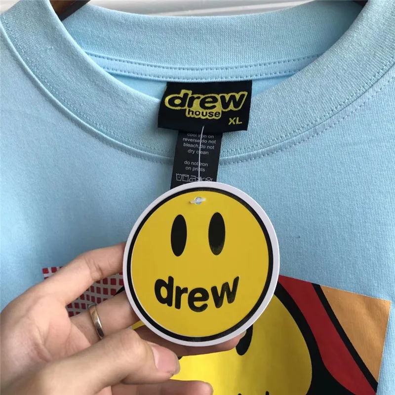 Синяя футболка Джастина Бибера с длинным рукавом DREW House для мужчин и женщин, 1:1, высокое качество, футболка DREW