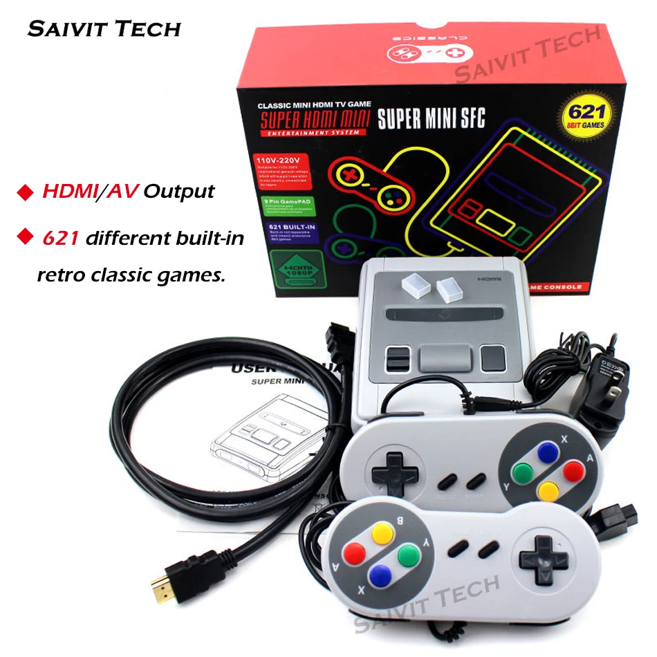 Супер SNES игровая консоль 8 бит семейная мини-игра Ретро Классический AV/HDMI выход портативный игровой плеер встроенный 621 игр