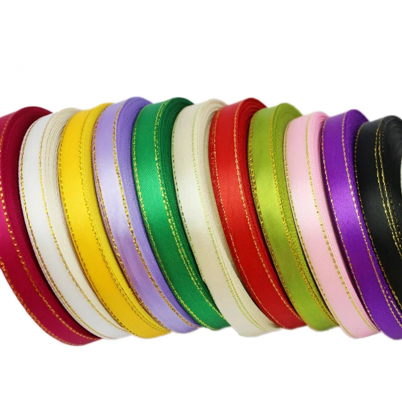 25 Yards of 3/8'' Satin Ribbon with Pink and Gold Edges - High-Quality Gift Packaging Ribbon Wholesale