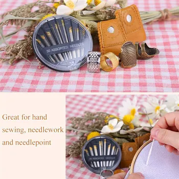 

Nonvor 8 Pcs Sewing Thimble + 30 Pcs Sewing Needles Adjustable Finger Protector Fingertip Sewing Thimble Rings Needlework Tools