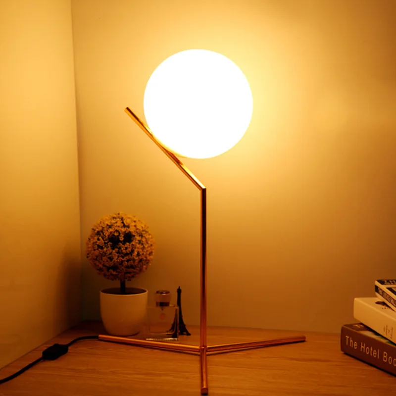 

Northern Europe post modern simple ball glass eye protection lamp milk white study desk study bedside table lamp