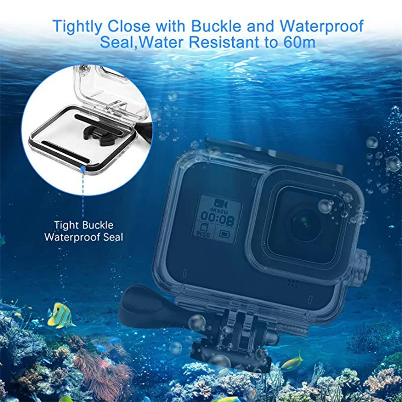 Для экшн-Камеры GoPro Hero 8 60M водонепроницаемый чехол для дайвинга защитные чехлы оболочка камеры s объектив с кронштейном для GoPro аксессуары