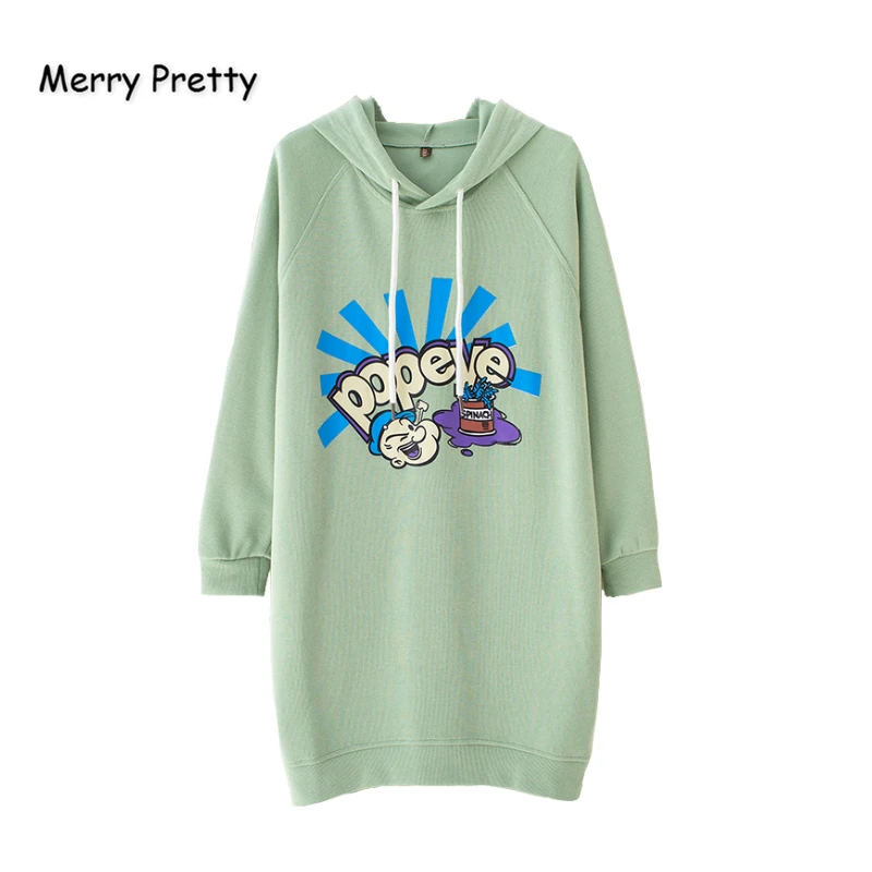 Merry Pretty Хлопковые женские длинные толстовки с капюшоном с мультяшным принтом Зимние толстовки с длинным рукавом на шнурке свободные пуловеры