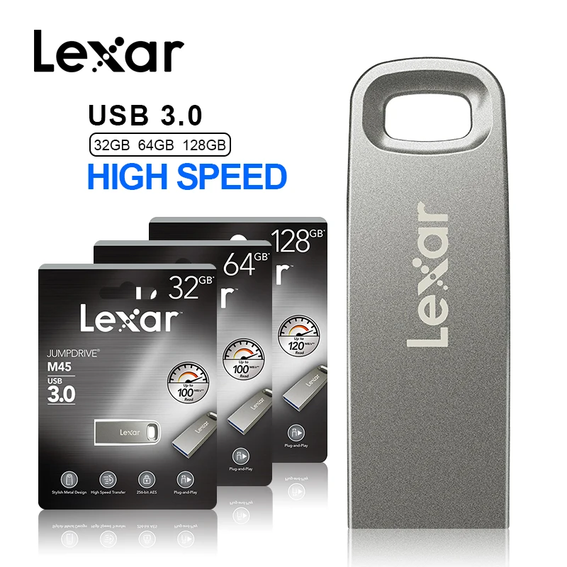 Lexar USB 3.0 M45 USB Flash Drive 32GB 64GB High Speed 100mb/s Metal Pen drive U Stick 128GB USB Memory Stick Storage Device