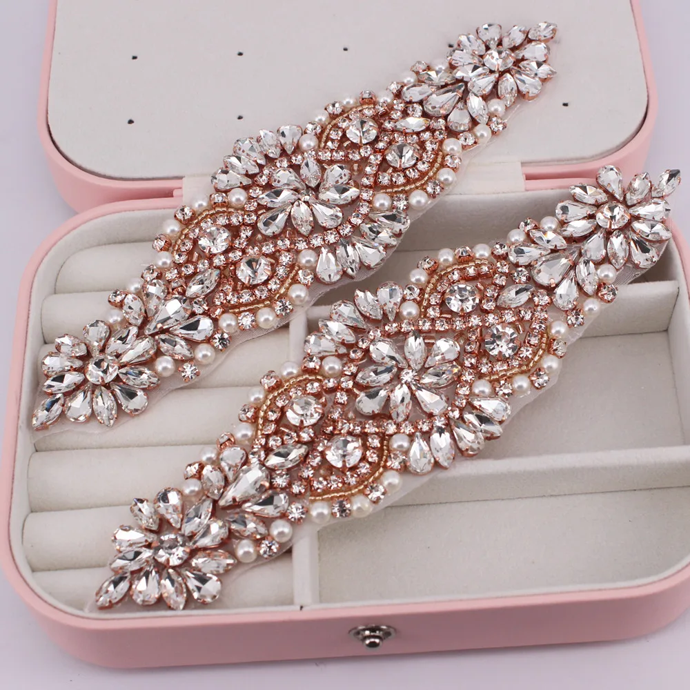 Bridal Waistband Bridal Dress Decoration 1 PCS Gold Rhinestone Appliques For Wedding Belt Shoes Jacket Jewelry DIY Sew On Rhinestone Appliques Bridal Accessories