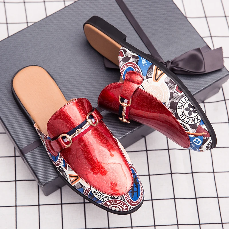 

New men's pointed shoes, slippers two wear personality casual shoes, patent leather trend shoes, fashion stripe shoes, white sho