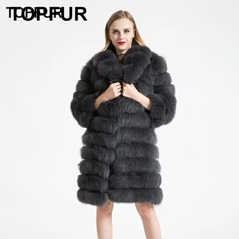 TOPFUR Новое модное зимнее женское пальто из натурального меха для женщин верхняя одежда из натурального Лисьего меха и пальто Базовые Куртки длинные пальто