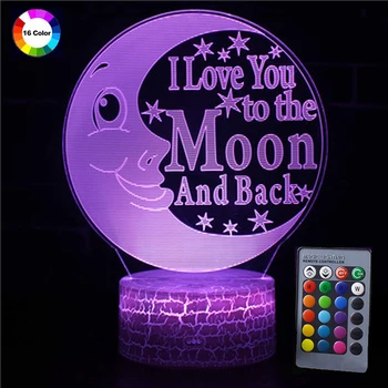 

Colorful 3D LED Lamp Illusion Flash Night Light with Remote Control Good Night Stars Moon 16 Color Change USB Night Table Lamp