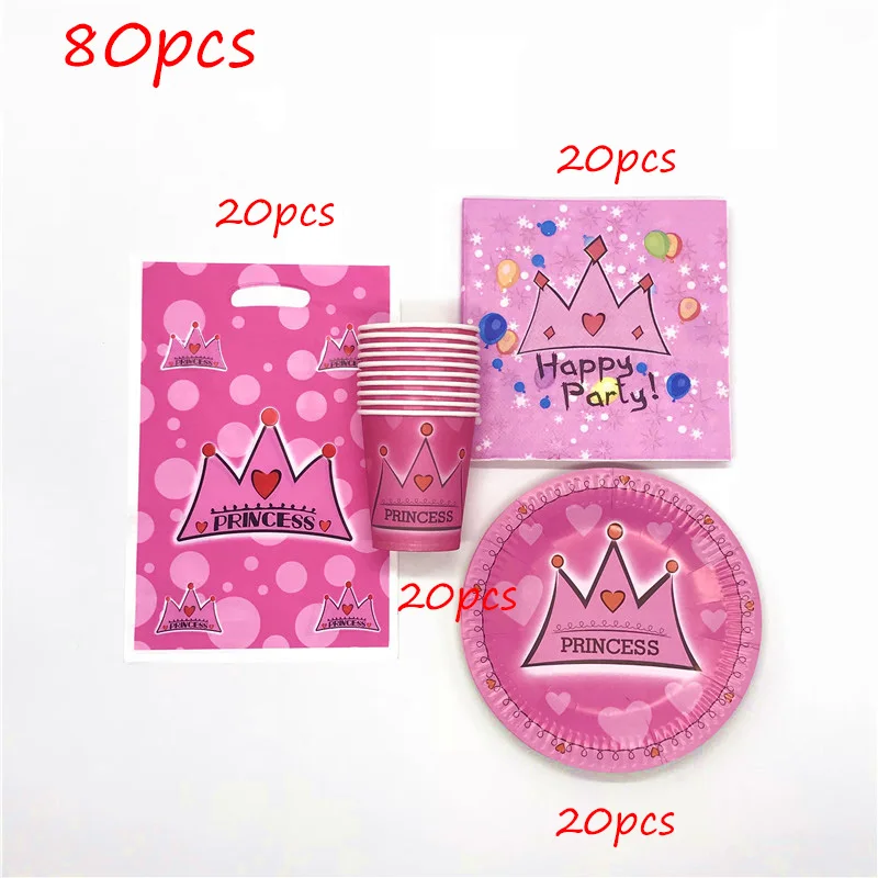 beipanLizhi-80pcs Розовая Корона тема 81 шт. Мультяшные игрушки для дня рождения украшения Поставки Дети пользу одноразовые чашки пластина салфетка Подарочная сумка скатерть - Цвет: beipanLizhi-80pcs