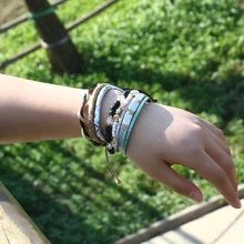 Кожаный браслет с бусинами, двухслойные богемные браслеты, плетеные браслеты ручной работы для мужчин и женщин, ювелирное изделие, подарок