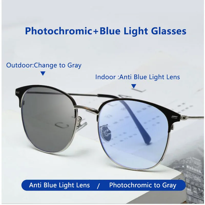 

2019 New Two Use Anti blue Light Glasses Photochromism To Gray Unisex Computer Glasses Vintage Glasses Frame Women Men Clear Len