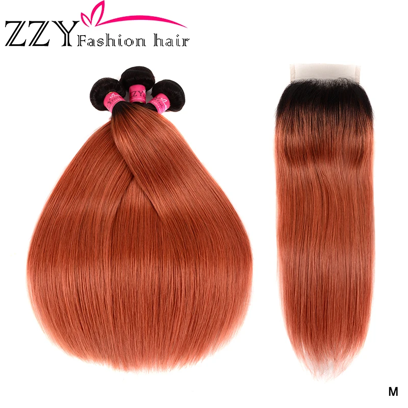 

ZZY Fashion Hair Malaysian Straight Ombre Hair Bundles With Closure 1B/350 Human Hair Extensions non-remy Hair Weave 3 Bundles
