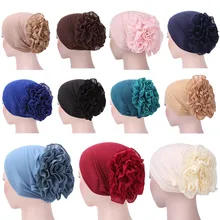Повседневная Женская Шапка-бини с цветочным принтом, мусульманская шапка с оборками, бини, Осенние однотонные, раковая химиотерапия шляпа, накидка на голову, шарф, тюрбан, шапка