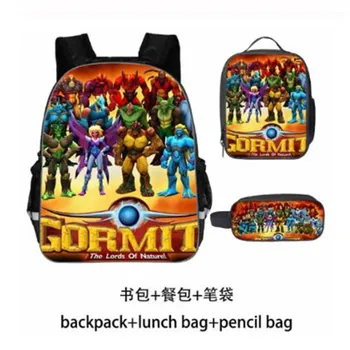 

Gormiti 3pcs Set School Bag Gifts for Teenager Boy Girl Cartoon Anime Mochila Backpack Student Bookbag Satchel