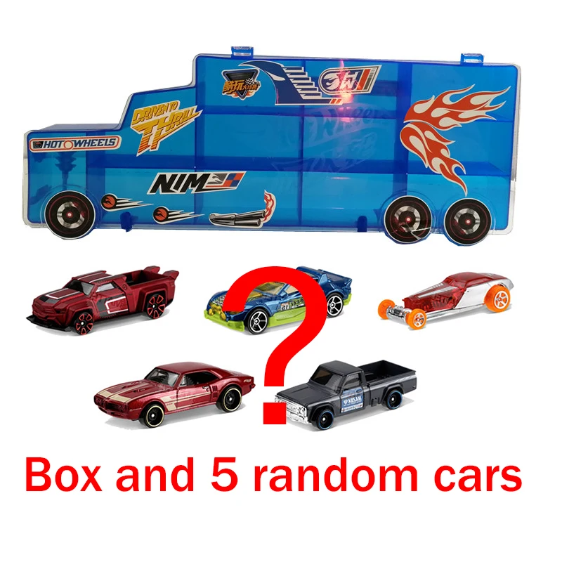 Hot Wheels портативный пластиковый ящик для хранения удерживает 16 спортивных литых под давлением моделей автомобилей игрушки для детей развивающие грузовик мальчик друг Juguetes - Цвет: box and 5cars