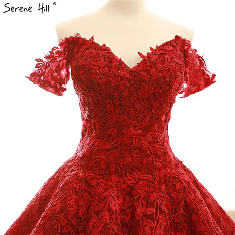 Serene Hill Dubai Designer Red Strapless Sexy Wedding Dress Fashion Vintage Appliques Sequins Lastest Bridal Gown C66601
