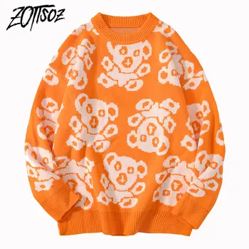 

ZOTTSOZ Knit Pullover Sweaters Streetwear Casual Harajuku Hip Hop Fashion Men Women Gothic Punk Rock Knitted Bear Jumpers Tops