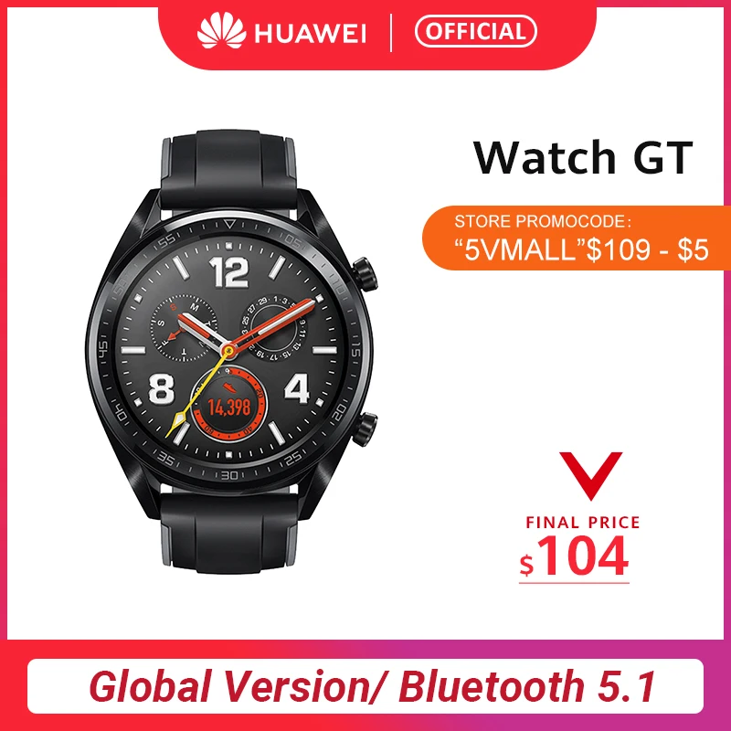 Global Verison HUAWEI Watch GT Smart WatchGT 5ATM водонепроницаемый 14 дней Срок службы батареи трекер сердечного ритма для Android iOS Скидка 600 руб. /. При заказе от 5500 руб. /Промокод: newyear600