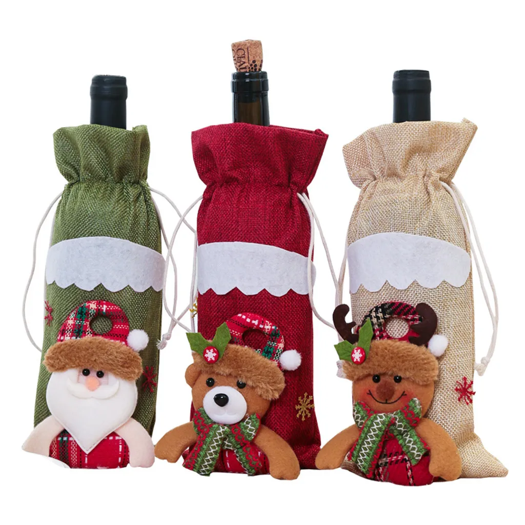 New Year Christmas Wine Bag Machine Embroidered Wine Bottle Set Table Decoration Supplies Christmas Gift New Year Gifts Navidad