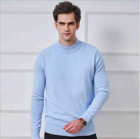 light blue2 Fdfklak шерстяные трикотажные свитера с длинным рукавом, Мужская водолазка, Повседневная Облегающая рубашка Джерси, Мужская одежда, 7 видов цветов - Цвет: light blue2