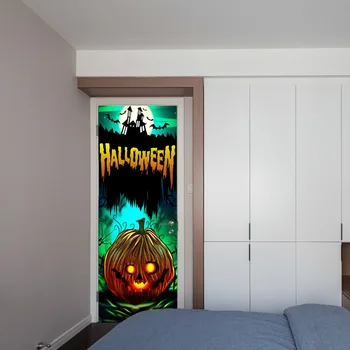 

Dark Night Devil Pumpkin Halloween Door Sticker Station Bar Elevator Hall Subway Stairs Door Home Decor Paste