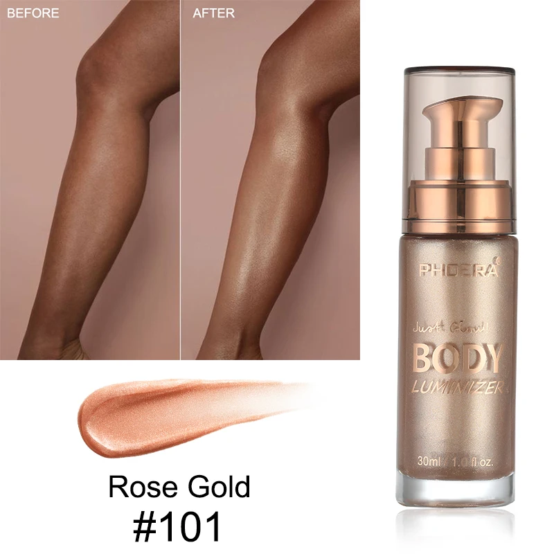 

PHOERA Body Luminizer Bronzer Liquid foundation Shimmer Brighten Cream for Face and Body Highlighter Makeup Waterproof TSLM2