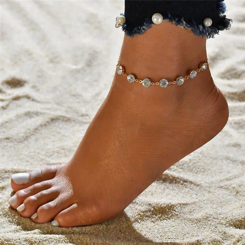 

Fashion Crystal Anklets For Women Gold Silver Color Boho Anklet Strap Bracelet on the Leg Foot Bracelets Bohemian Jewelry
