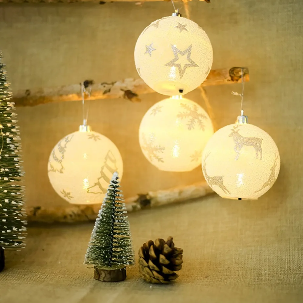Рождественские белые блестящие печатные шариковые Подвески новогодняя елка, для дома, сада, праздничные вечерние подвески, Прямая