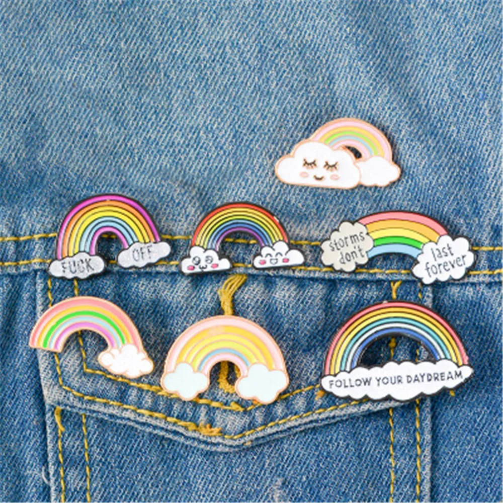 

Enamel Brooches Lapel Pins Badges Bag Jeans Japan Cute Cartoon Rainbow Cloud Letters Gift Wholesale Fashion Accessories-QQ-W17