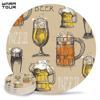 

4/6/8 PCS Beer Wine Glass Retro Text Placemat Ceramic Drink Coasters Table Decoration Absorbent Moisture