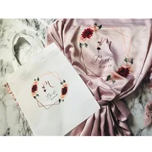 Персонализированные Имя даты кружева кимоно халат для женщин невесты халаты и сумка набор девичник Свадебные подготовительные Цветочные атласные подарок