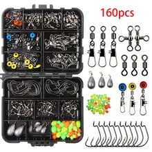 160pcs/Lot Fishing Tackles Set Jig Hooks Beads Sinkers Weight Swivels Snaps Sliders Kit Angling Accessory