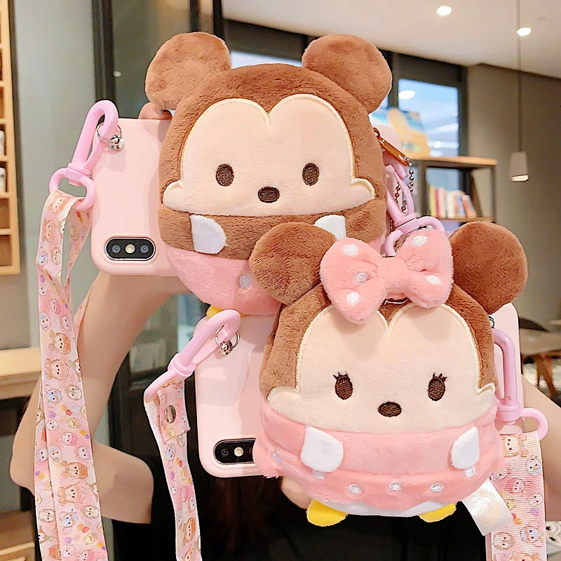 

3D Cute Cartoon Plush Coin Wallet Crossbody Case For Samsung A70 Case A20 S6 S7 S8 S10Plus A9 Soft Silicone Lanyard Strap Cover
